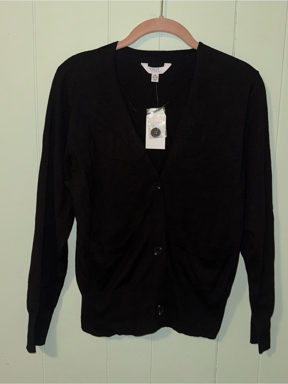 Time and Tru Black V-Neck Button Cardigan Sweater